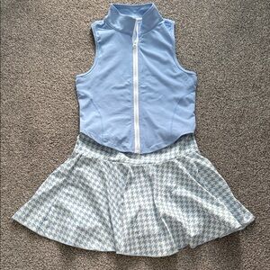HALARA Light Blue and White Houndstooth Jumpsuit